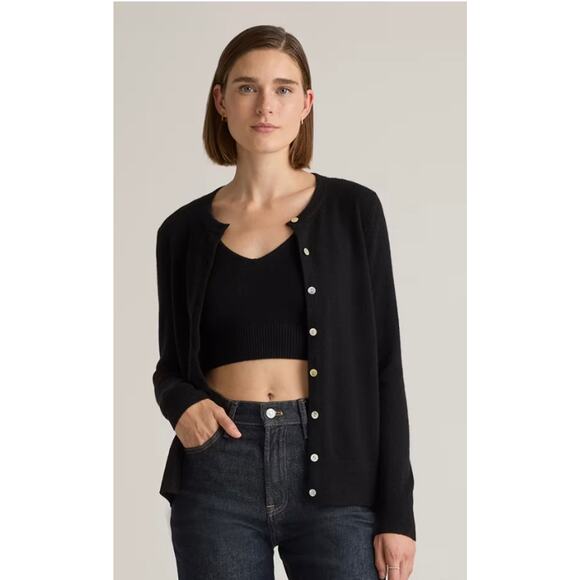 New! Quince Women’s Mongolian Cashmere Cardigan Black Buttons Sz L #135 - Picture 5 of 6